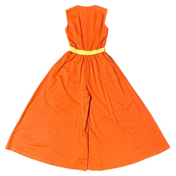 Vintage 1970s Raymodes NY Orange Embroidered Flower Wide Leg Sleeveless Jumpsuit - Picture 5 of 5
